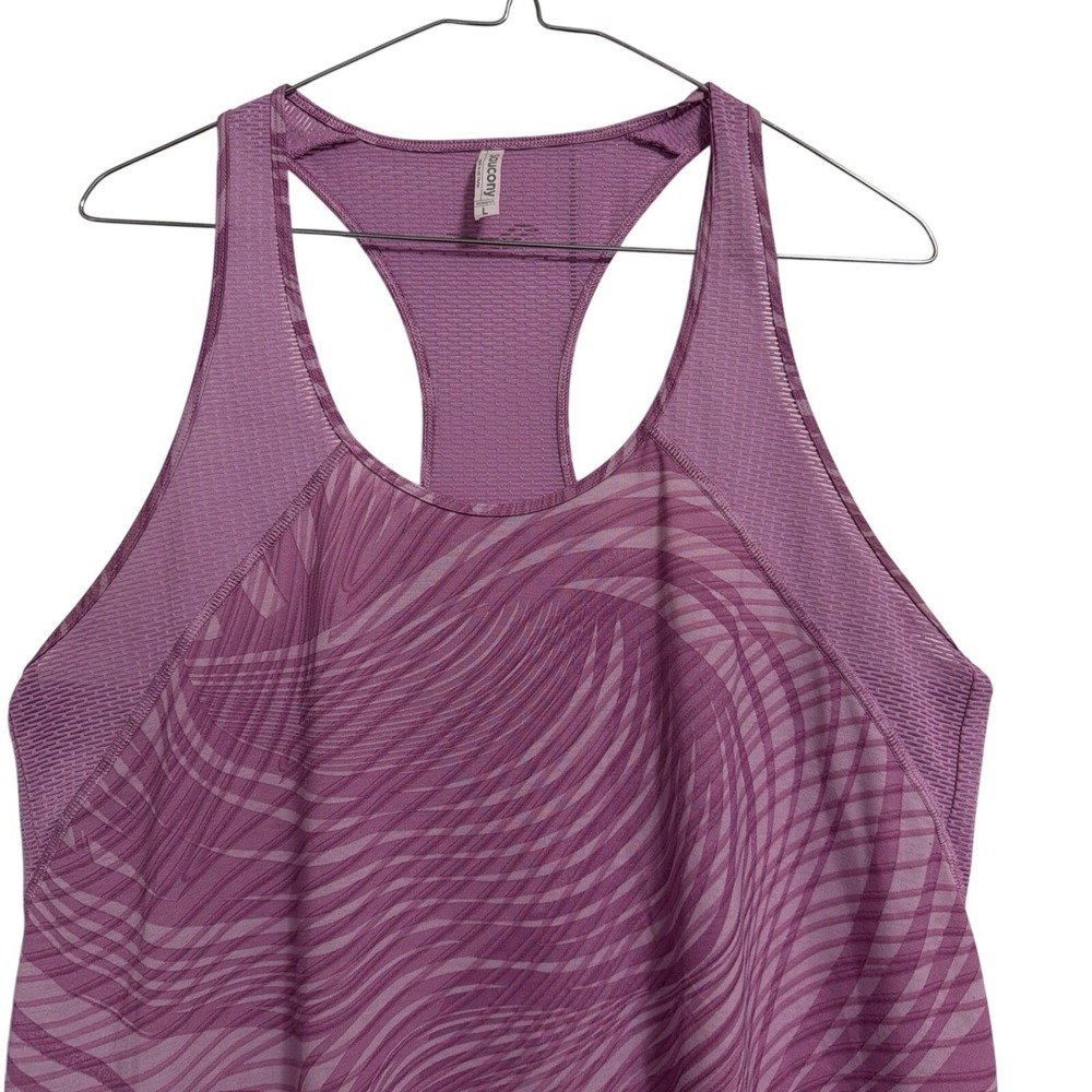 Saucony Womens Racerback Tank Top Purple Swirl Athletic Workout Gym Size L - Picture 4 of 12